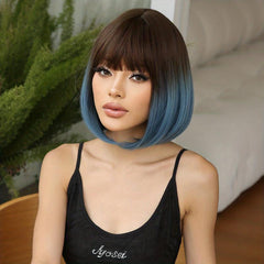 Ombre Short Bob Wig With Bangs 30 48 Cm Synthetic Women's Wig Bob Hair LC6228 1
