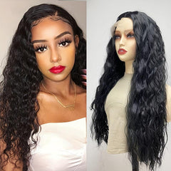Long Kinky Curly Wig Middle Part Natural Look Women's Wig