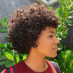 Afro Kinky Curly Human Hair Wig Short Pixie Cut Brazilian Brown Full Wig