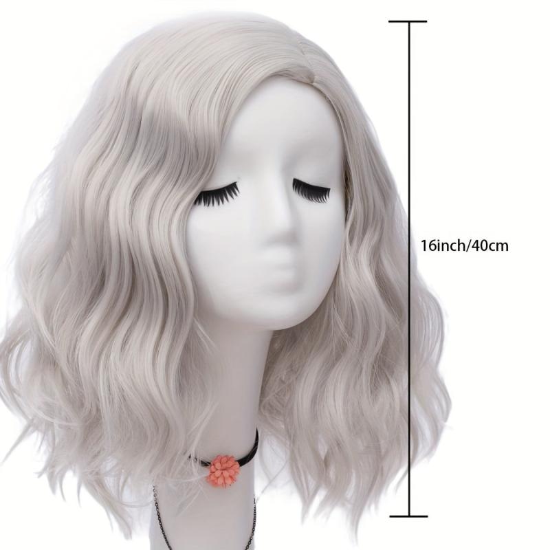 Gray Short Wave Natural Hair Wig with Bangs