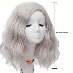 Gray Short Wave Natural Hair Wig with Bangs