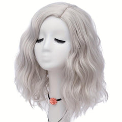 Gray Short Wave Natural Hair Wig with Bangs