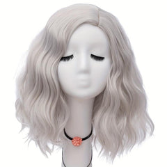Gray Short Wave Natural Hair Wig with Bangs