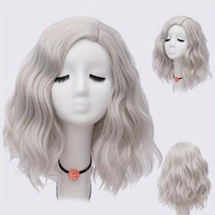 Gray Short Wave Natural Hair Wig with Bangs