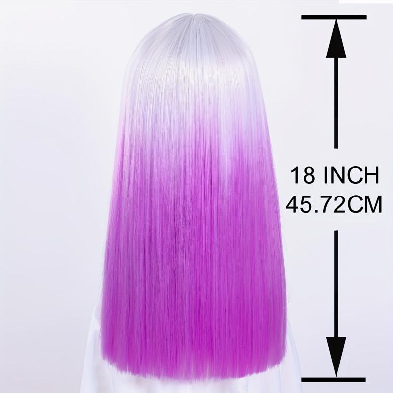 72 Cm Pink Ombre Long Straight Wigs with Bangs Two Tone Wigs Synthetic Fiber