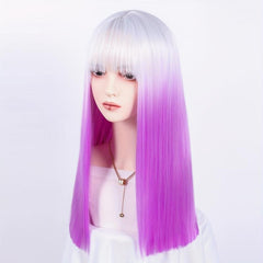 72 Cm Pink Ombre Long Straight Wigs with Bangs Two Tone Wigs Synthetic Fiber