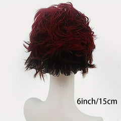 Halloween Cosplay Wine Red Short Curly Wave Wig