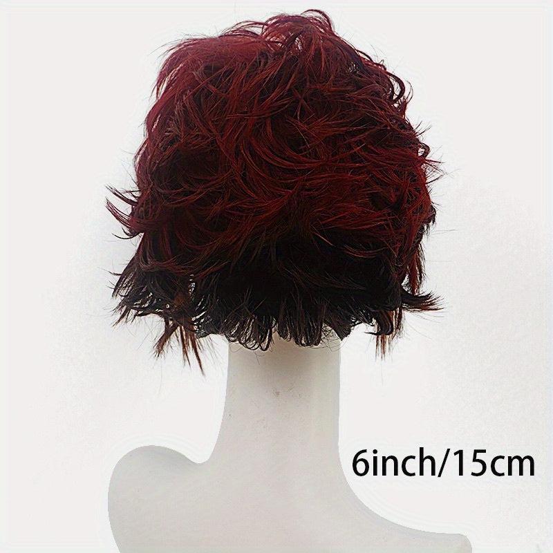 Halloween Cosplay Wine Red Short Curly Wave Wig