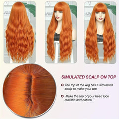 Orange Curly Wig With Bangs Heat Resistant Costume Wig Halloween Party