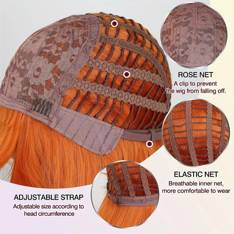 Orange Curly Wig With Bangs Heat Resistant Costume Wig Halloween Party