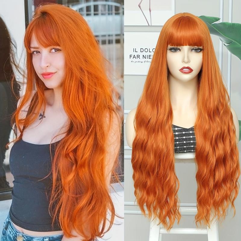 Orange Curly Wig With Bangs Heat Resistant Costume Wig Halloween Party
