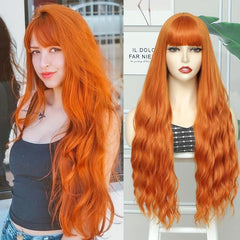 Orange Curly Wig With Bangs Heat Resistant Costume Wig Halloween Party