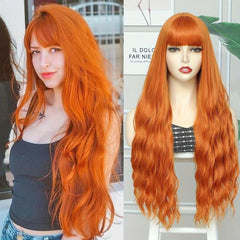 Orange Curly Wig With Bangs Heat Resistant Costume Wig Halloween Party