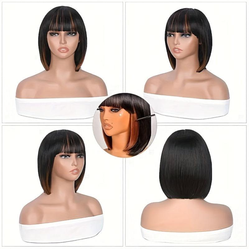 30 48 Cm Highlight Blonde Short Bob Wig Heat Resistant Synthetic Hair with Bangs