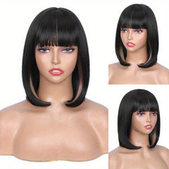 30 48 Cm Highlight Blonde Short Bob Wig Heat Resistant Synthetic Hair with Bangs