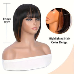 30 48 Cm Highlight Blonde Short Bob Wig Heat Resistant Synthetic Hair with Bangs
