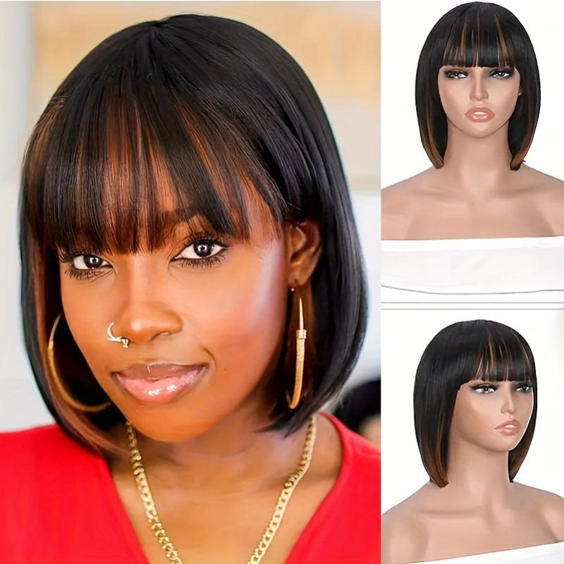 30 48 Cm Highlight Blonde Short Bob Wig Heat Resistant Synthetic Hair with Bangs