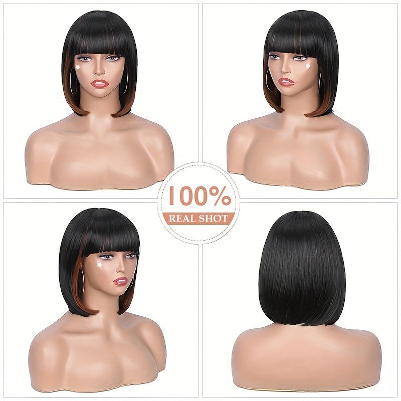 30 48 Cm Highlight Blonde Short Bob Wig Heat Resistant Synthetic Hair with Bangs
