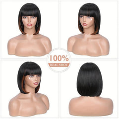 30 48 Cm Highlight Blonde Short Bob Wig Heat Resistant Synthetic Hair with Bangs