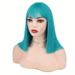 Caramel Brown Short Bob Wig with Bangs Synthetic Heat Resistant Fiber