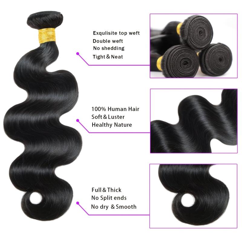 100% Human Hair Body Wave Bundles - Natural Hair Extensions