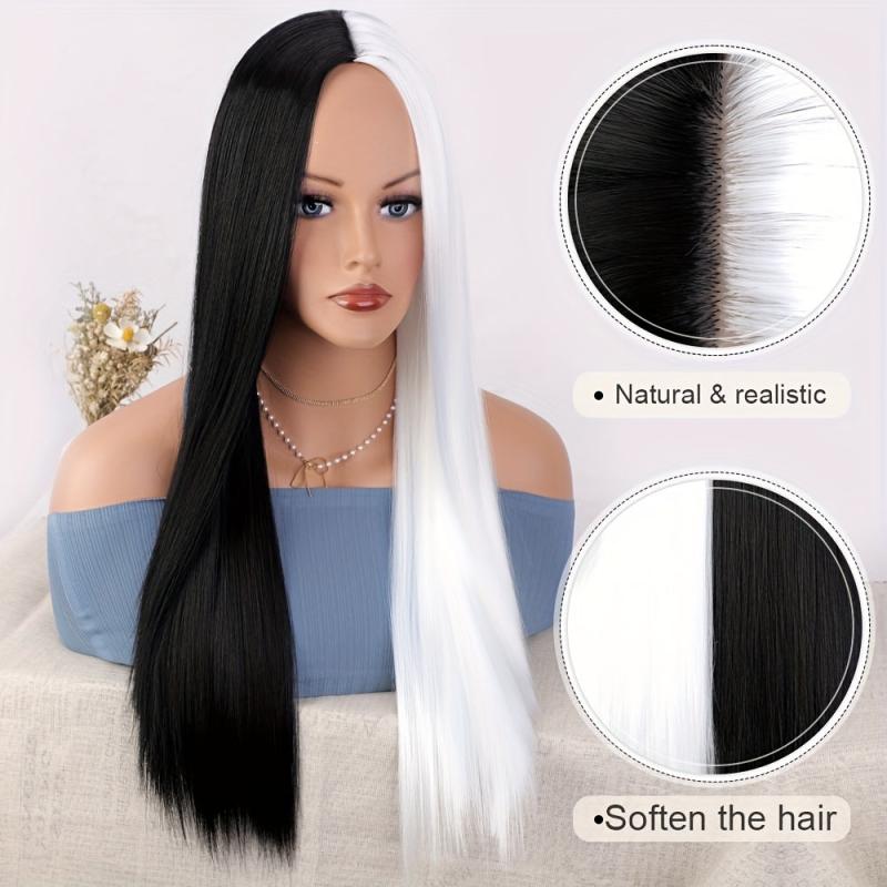 Long Straight Hair Half And Half Wig Heat Resistant Synthetic Hair Wig