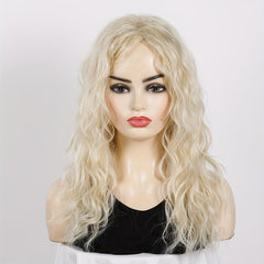 18 inch Medium Wavy Synthetic Lace Wig with Bangs