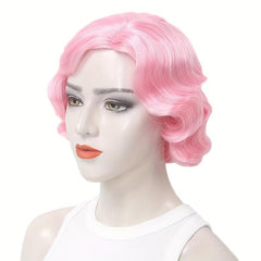 Pink Finger Wave Bob Wig Short Curly Halloween Cosplay Party Wig