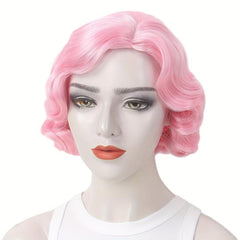 Pink Finger Wave Bob Wig Short Curly Halloween Cosplay Party Wig