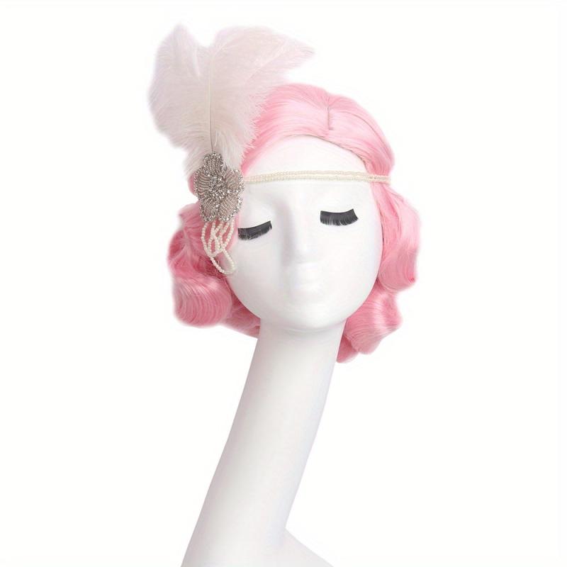 Pink Finger Wave Bob Wig Short Curly Halloween Cosplay Party Wig