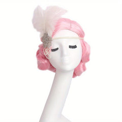 Pink Finger Wave Bob Wig Short Curly Halloween Cosplay Party Wig