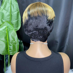 Wavy Ombre Brown Mixed Short Pixie Wig With Bangs