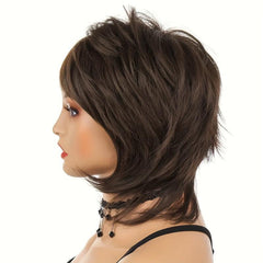 Short Gray Synthetic Wig with Bangs for Women