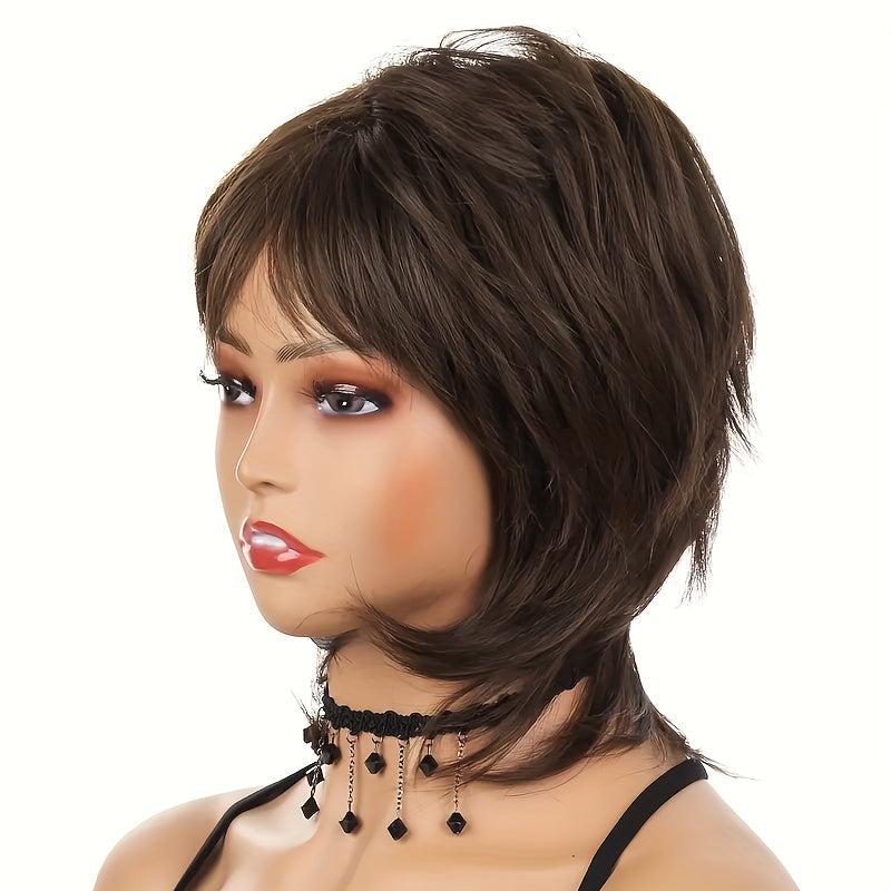 Short Gray Synthetic Wig with Bangs for Women