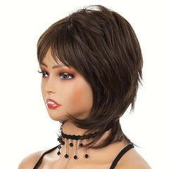 Short Gray Synthetic Wig with Bangs for Women