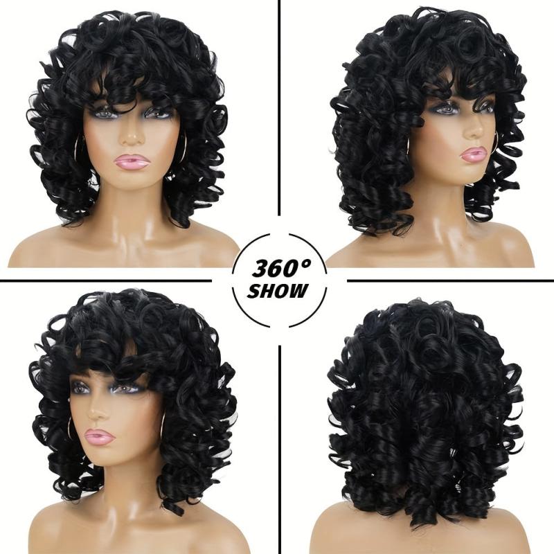 Short Afro Curly Bob Cut Wig With Bangs Synthetic Wig