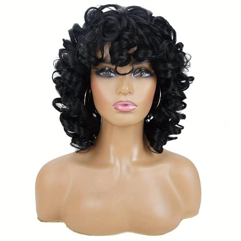 Short Afro Curly Bob Cut Wig With Bangs Synthetic Wig