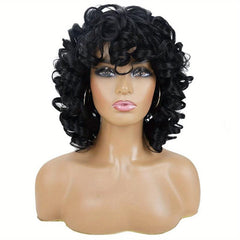 Short Afro Curly Bob Cut Wig With Bangs Synthetic Wig