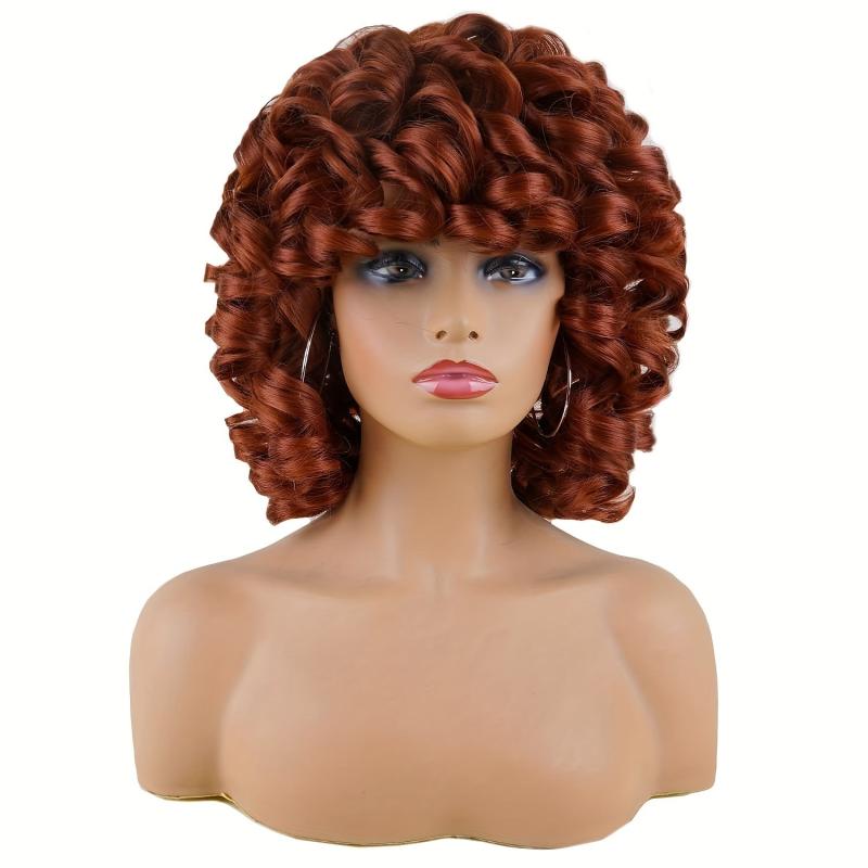 Short Afro Curly Bob Cut Wig With Bangs Synthetic Wig