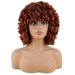 Short Afro Curly Bob Cut Wig With Bangs Synthetic Wig