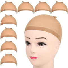 8pcs Light Brown Stocking Wig Cap Elastic Breathable Invisible Wig Cap