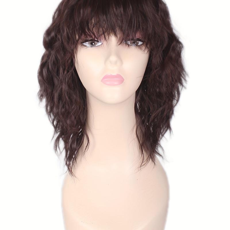 Short Curly Bob Cut Wig With Bangs Synthetic Wig Heat Resistant