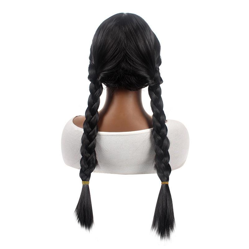 28cm Long Double Braid Cosplay Wig with Bangs for Women
