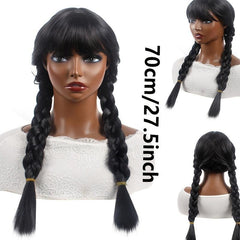 28cm Long Double Braid Cosplay Wig with Bangs for Women