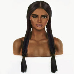 28cm Long Double Braid Cosplay Wig with Bangs for Women