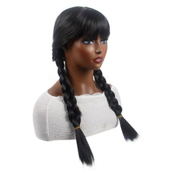 28cm Long Double Braid Cosplay Wig with Bangs for Women