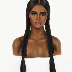 28cm Long Double Braid Cosplay Wig with Bangs for Women