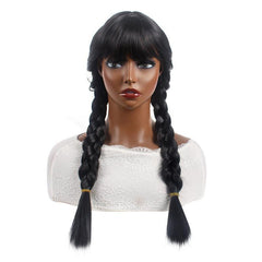 28cm Long Double Braid Cosplay Wig with Bangs for Women