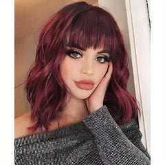 Short Curly Bob Cut Wig With Bangs Synthetic Wig Heat Resistant