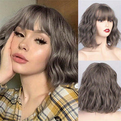 Short Curly Bob Cut Wig With Bangs Synthetic Wig Heat Resistant